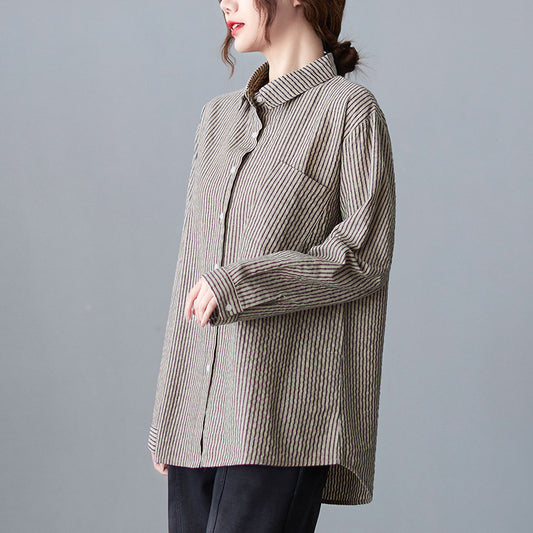 Camisa Vintage Suelta a Rayas para Mujer de Manga Larga - Image 2