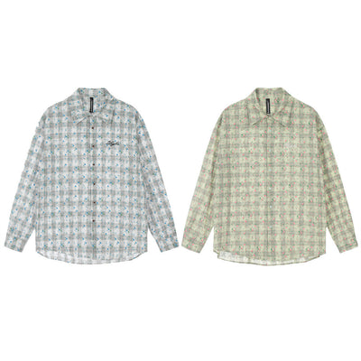 Camisa Suelta Estampado Floral y Cuadros para Hombre - Image 8