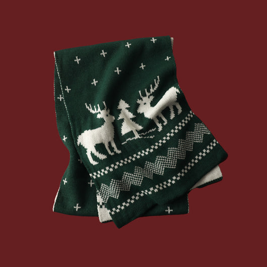 Bufanda Tejida Roja con Estampado de Reno y Copos de Nieve - Image 16