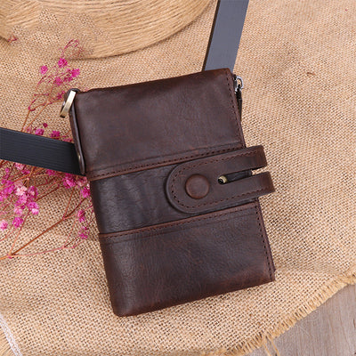 Billetera Retro Chocolate Doble Cierre Antimagnética