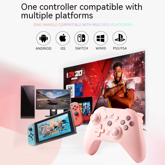 Blue Bluetooth wireless game controller with black joysticks and buttons for Android, iOS, PC, and Switch. - Image 4