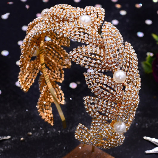 Diadema Artesanal con Hojas de Cristal Brillante - Image 4