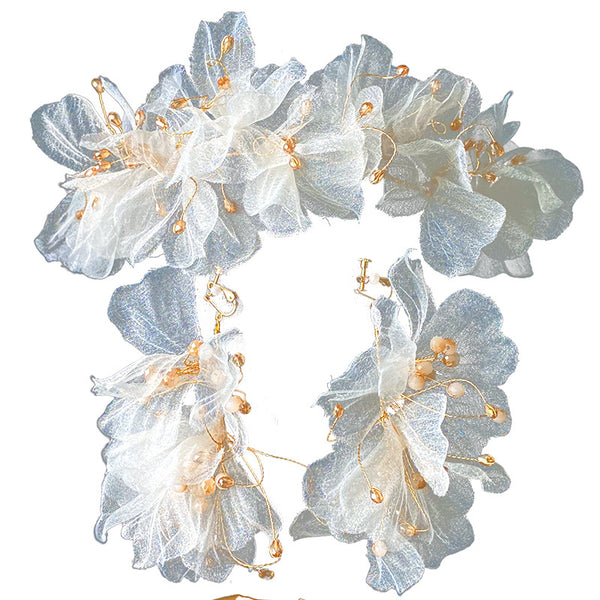 Conjunto de Diadema de Tul y Aretes con Flores para Mujer - Image 7
