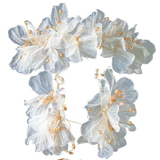 Conjunto de Diadema de Tul y Aretes con Flores para Mujer - Image 7