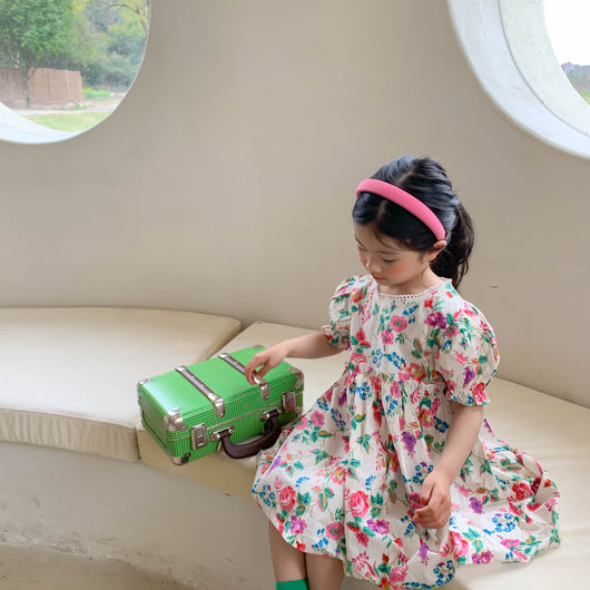 Vestido Infantil Princesa Rosa con Flores - Manga Corta - Image 5