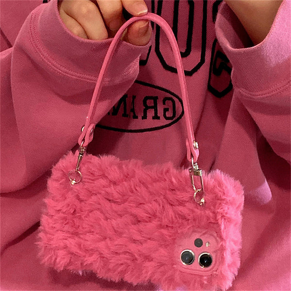 Bolsa Portátil Esponjosa Roja para Celular - Estilo Hot Girl