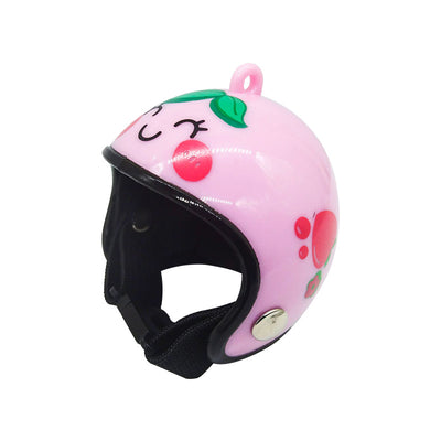 Red pet helmet with a strawberry design, featuring a smiling face, green leaves, and yellow seeds. - Image 8