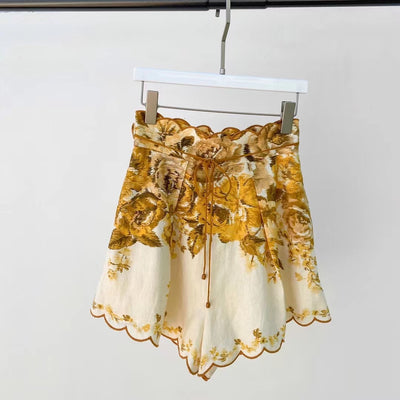 Conjunto de Blusa de Lino Ondulado y Shorts Estampados para Mujer - Image 6