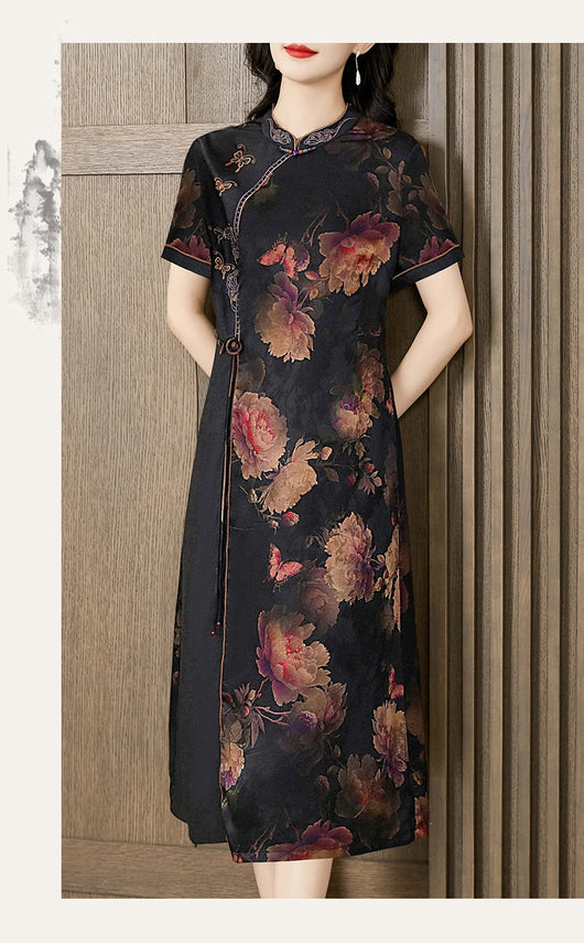 Cheongsam de Seda Mulberry Satinado - Estilo Occidental Moderno para Mujer - Image 8