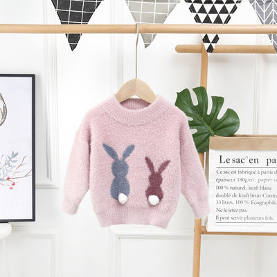 Suéter Infantil de Terciopelo Suave con Conejos - Manga Larga Cuello Redondo - Image 4