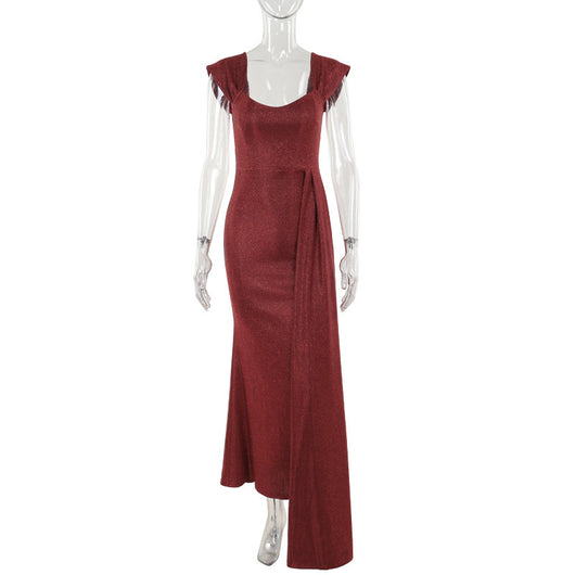 Vestido Largo Ajustado Brillante con Escote en V - Image 16
