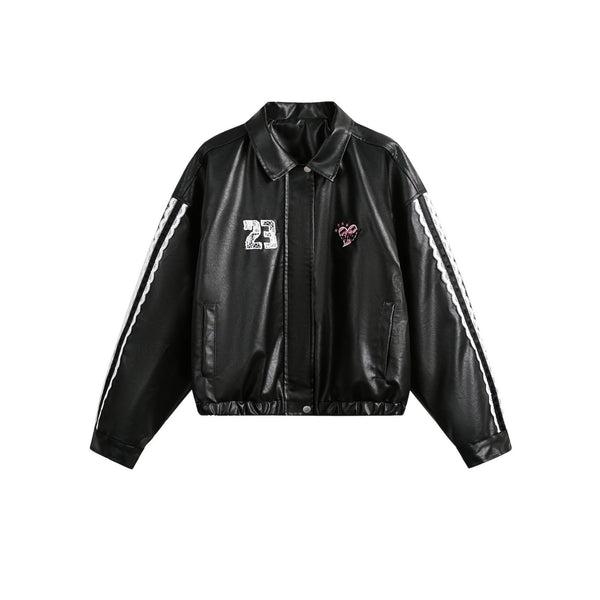 Chaqueta de Solapa Negra con Encaje y Bordado Love Number para Mujer