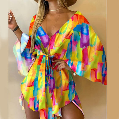 Vestido Elegante Escote V con Mangas Murciélago y Detalle de Cordones - Image 10