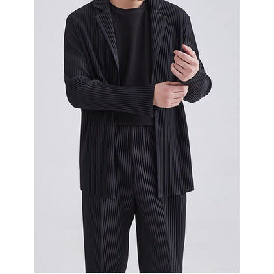Blazer Plisado de Manga Larga para Hombre Sanzhai - Image 3