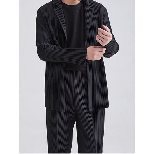Blazer Plisado de Manga Larga para Hombre Sanzhai - Image 3