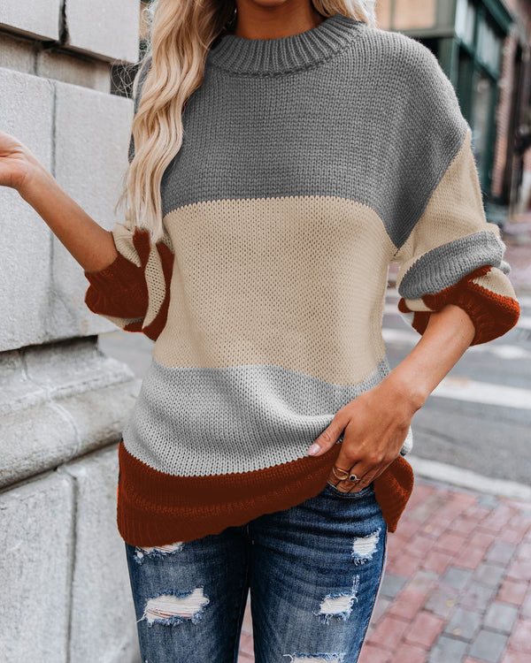 Suéter Tejido de Rayas para Mujer Cuello Redondo Otoño Invierno