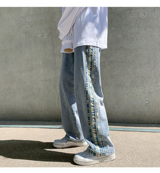 Jeans Deportivos Anchos para Hombre con Costuras de Rayas de Color - Image 8