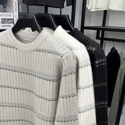 Suéter Grueso de Cuello Redondo para Hombre con Forro Polar y Textura de Visón Sintético - Image 15