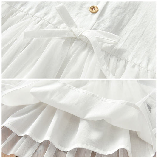 Vestido Princesa Coreano de Gasa Blanca con Mangas Largas para Bebé - Image 4