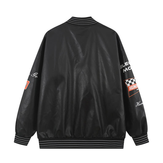 Chaqueta de Cuero PU para Motociclista con Costuras y Estampado - Image 10