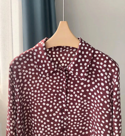 Camisa Vintage Burdeos con Lunares en Seda - Cuello Solapa Manga Larga - Image 8