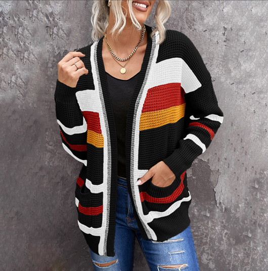 Chaqueta Suelta a Rayas con Manga Larga para Mujer - Image 4