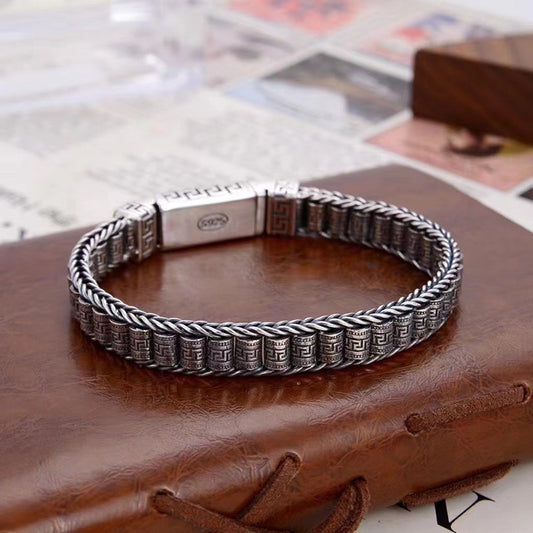 Pulsera de Plata Esterlina para Hombre con Diseño de Llave Desgastada