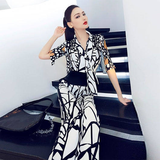 Jumpsuit Estampado de Pierna Ancha con Manga Corta - Image 2
