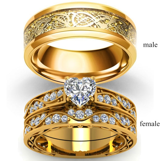 Anillos de Pareja con Dragón Dorado y Circón - Image 11