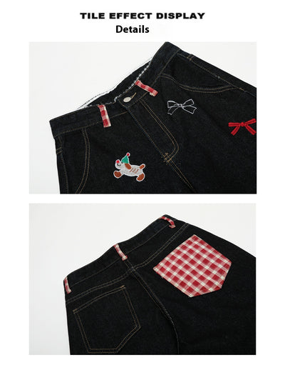 Jeans de Pierna Ancha Cintura Alta con Bordado de Moño Vintage - Image 12