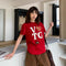 Camiseta Retro Suelta con Estampado de Carta de Amor para Mujer
