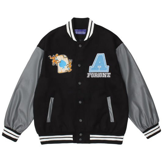 Uniforme de Béisbol con Manga de Cuero PU y Bordado Payaso Flocking Americano