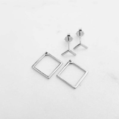 Aretes Geométricos Cuadrados Dos Piezas Versátiles para Mujer - Image 9