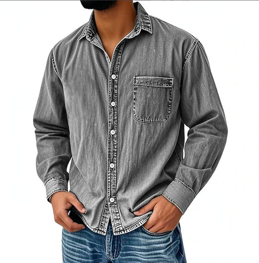 Camisa Vaquera Manga Larga Lavada para Hombre - Image 15