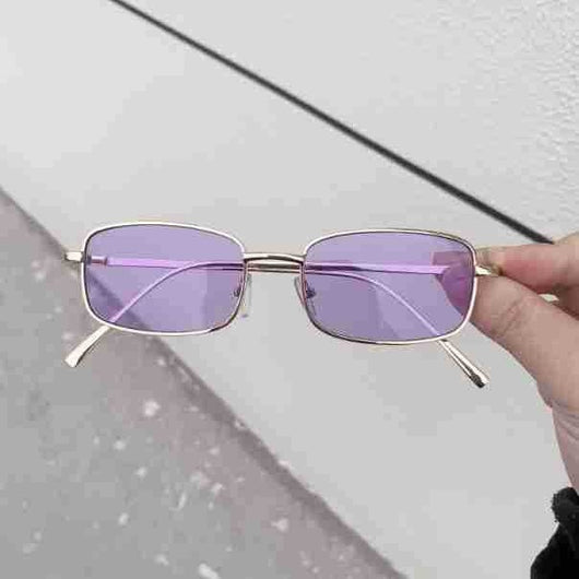 Retro gold metal frame sunglasses with light brown rectangular lenses, displayed on a white surface. - Image 3