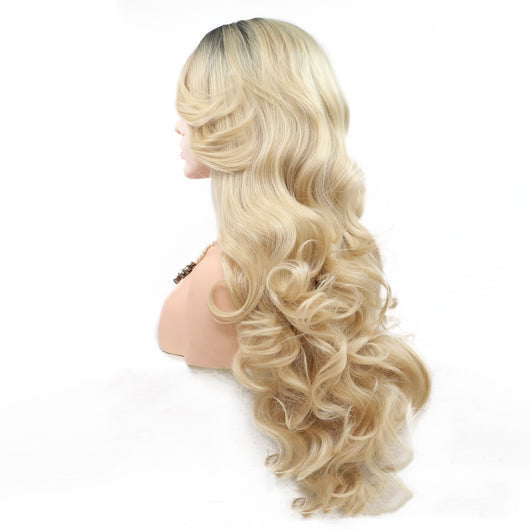Peluca Rubia de Encaje Frontal con Flequillo Oblicuo - Image 8