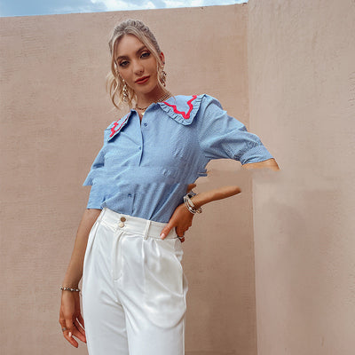 Blusa de Cuadros Contrastantes con Cuello Dulce y Manga Elegante - Image 2