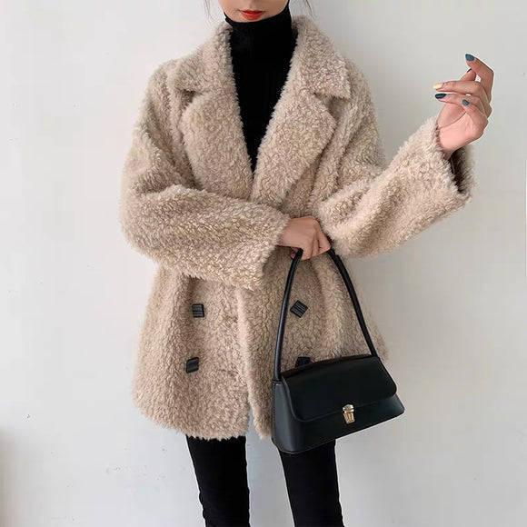 Abrigo de Lana Pura de Oveja Esquilada, Largo Medio, Talla Grande