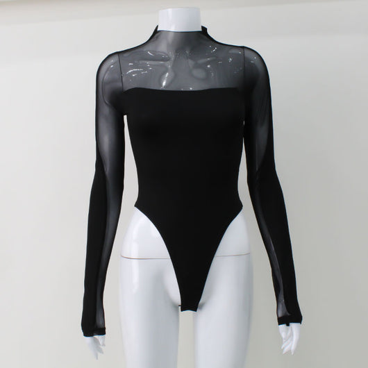Blusa Jumpsuit de Manga Larga con Detalles en Malla - Image 5