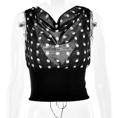 Blusa Crop Top Chiffon con Lunares y Espalda Descubierta - Top Casual Verano - Image 12