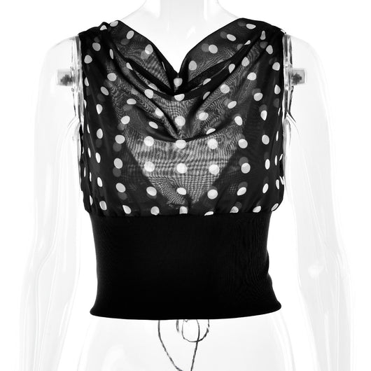 Blusa Crop Top Chiffon con Lunares y Espalda Descubierta - Top Casual Verano - Image 12