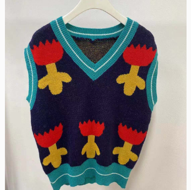 Chaleco Tejido Floral Cuello V Mujer - Suéter Corto Holgado Otoño Invierno - Image 14