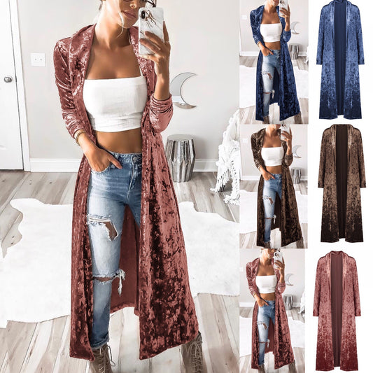 Cardigan Largo de Terciopelo para Mujer - Abrigo Cortavientos Elegante