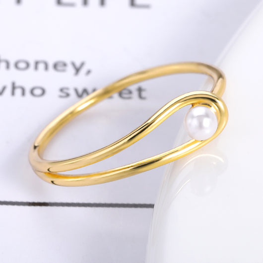 Anillo de Perla con Diseño Geométrico Minimalista para Mujer - Image 4