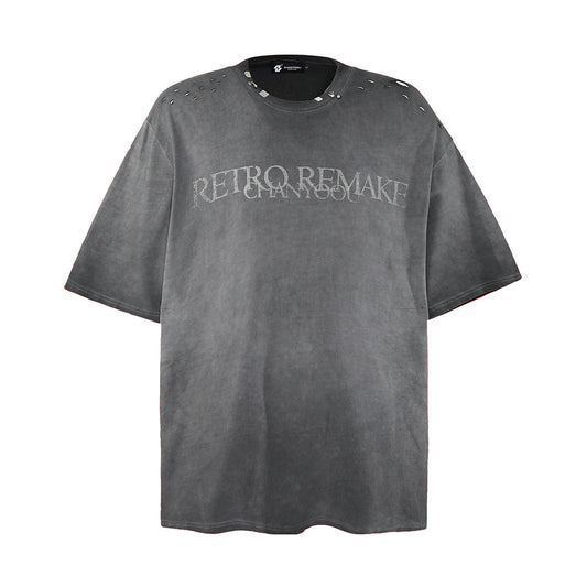 Camiseta Punk Desgastada de Manga Corta para Hombre