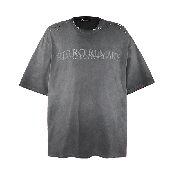 Camiseta Punk Desgastada de Manga Corta para Hombre