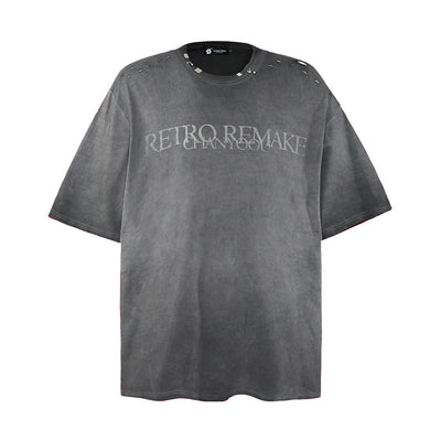Camiseta Punk Desgastada de Manga Corta para Hombre