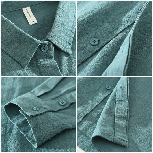 Camisa de Lino Suelta para Hombre - Estilo Casual Artístico de Manga Larga - Image 4
