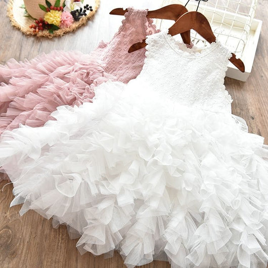 Vestido Princesa Niña Encaje Manga Larga Blanco Irregular Otoño Invierno - Image 12