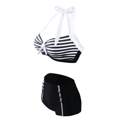 Bikini de Talle Alto Rayado Sexy con Diseño Dividido - Image 15